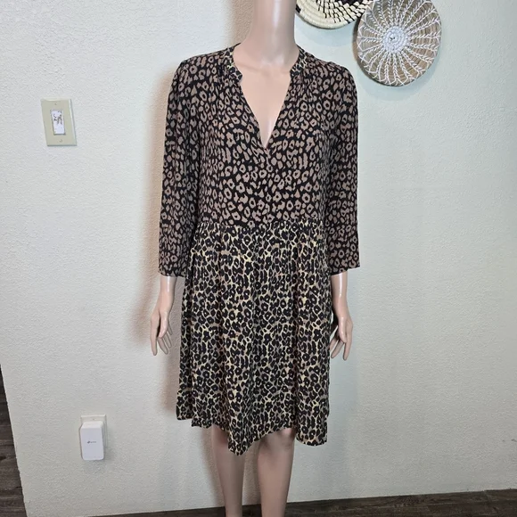 Maeve Anthropologie Juno Leopard Animal Print Dress Size Small Tunic Brown - Picture 14 of 16